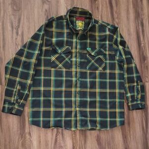 DIXXON Black and Green Plaid Flannel Shirt